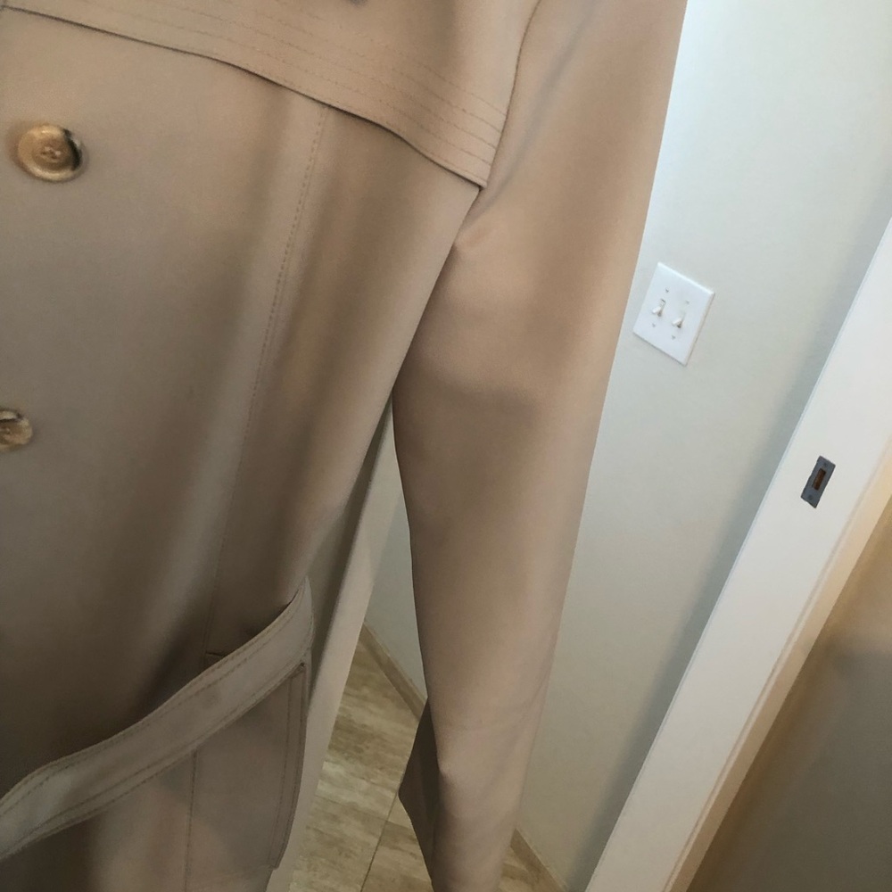Women's Beige Long Trench Coat with Tie Belt - Picture 4 of 16